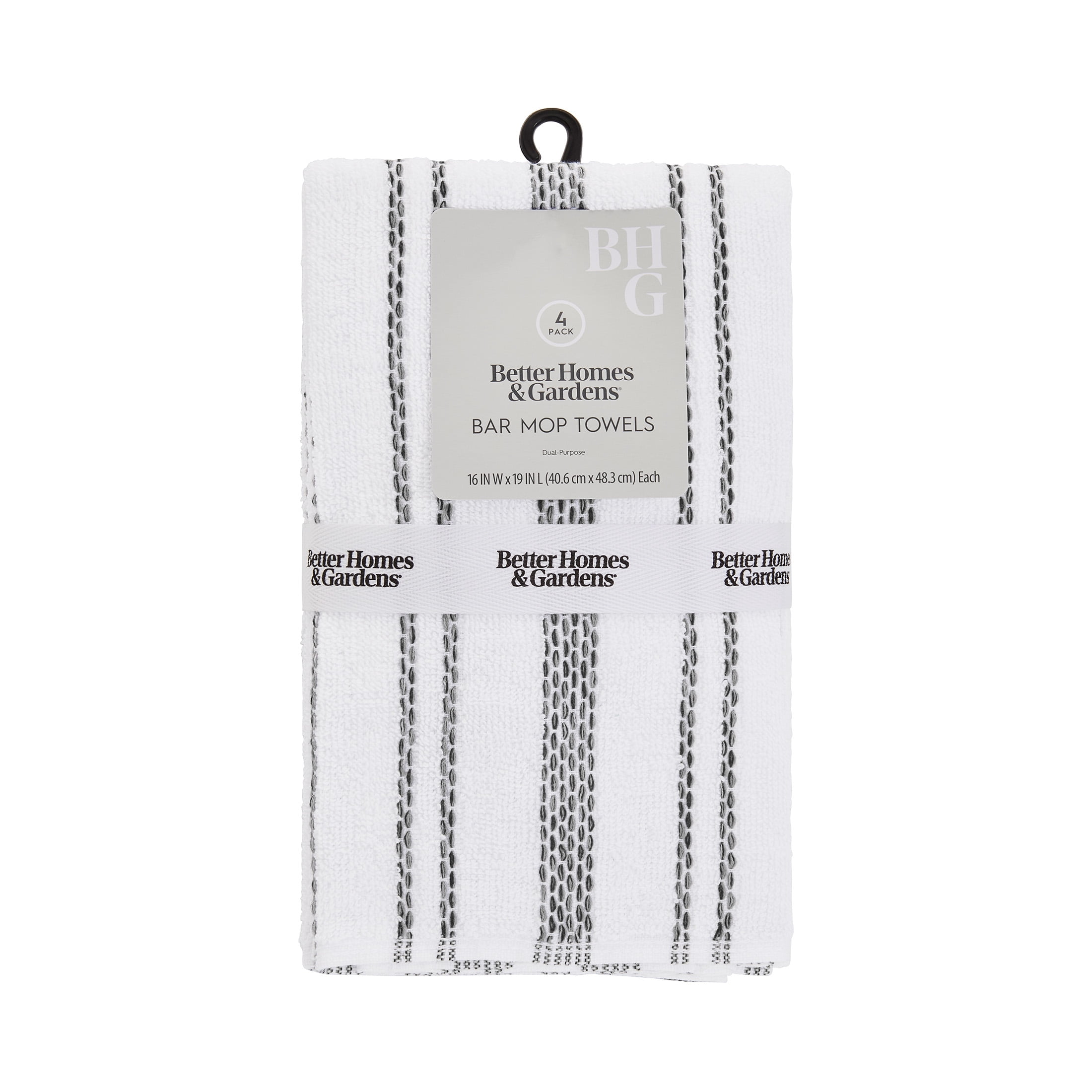 Better Homes & Gardens 8-Pack Barmop, 16"x19", Rich Black