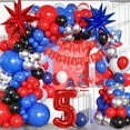 thumbnail image 2 of Set de decoración de cumpleaños con forma de arco con forma de globo con diseño de araña, 2 of 7
