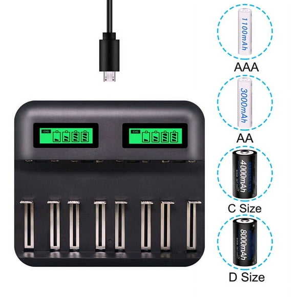 8 Slots Intelligent Battery Charger For AA AAA C Battery Charger D Rechargeable Batteries