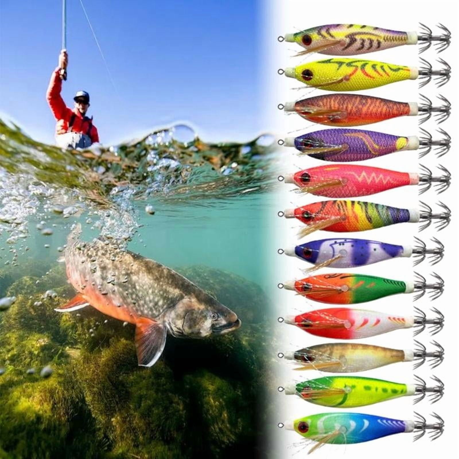 CEORPER 12PCS Realistic Plastic Squid Fishing Lures With Hook Glowing Shrimp Lures
