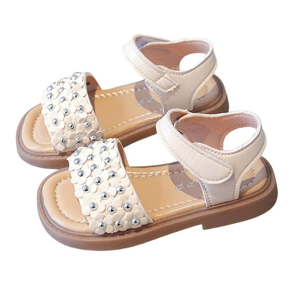 shoper Toddler Girls Sandals Easy On/off Cushionaire Sandals Open Toe Breathable Baby & Toddler Shoes Summer Shoes for Little/big Kids Beige 23