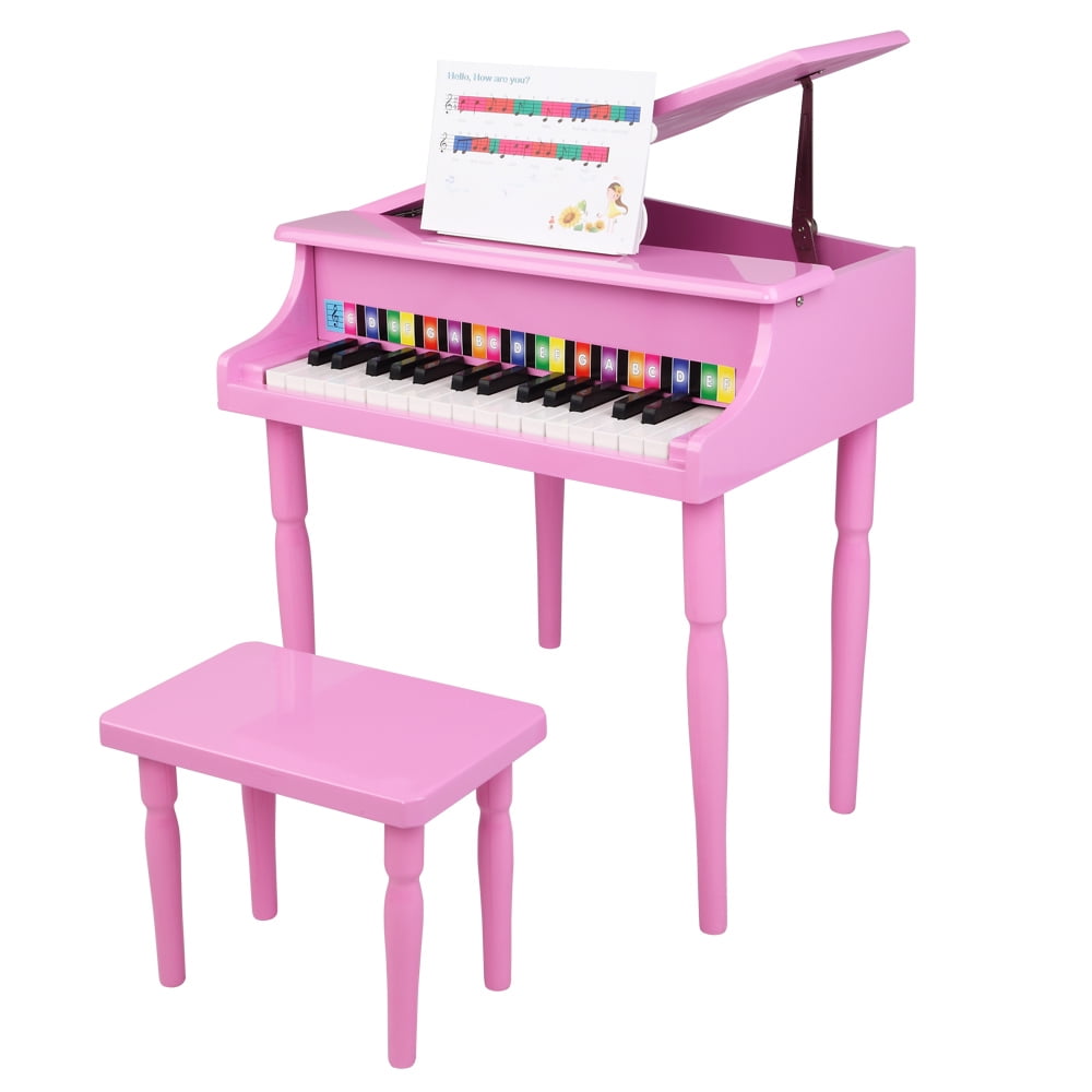 Kids Classic Wooden Piano, 30-Key Mini Grand Piano Toy with Lid, Bench, Foldable Music Rack, Song Book, Note Stickers Kids Classic Wooden Piano, 30-Key Mini Grand Piano Toy with Lid, Bench, Foldable Music Rack, Song Book, Note Stickers