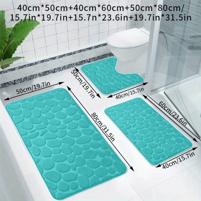 Linnome 3 Piece High Density Sponge Bath Mat Set Absorbent Non Slip Soft Washable Home Bathroom Decor Needs