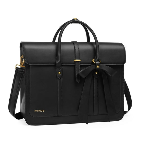 Bolsa para portátil MOSISO de piel sintética de 15 a 15,6 pulgadas para mujer, color negro