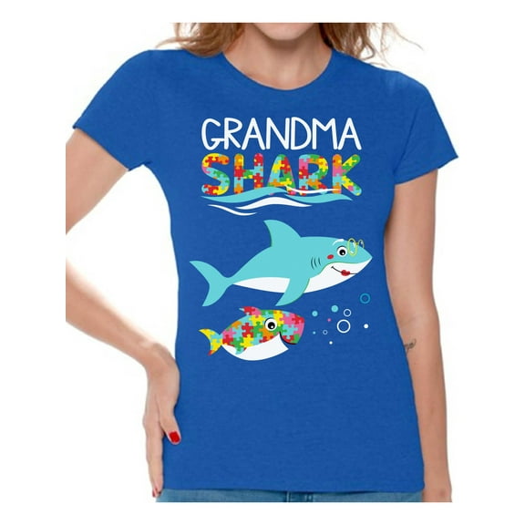 Awkward Styles Autism Power Family Matching Outfit Family Shark Party Puzzle Mommy Daddy Matching Shark T-shirts Grandma Shark Grandpa Shark Pregnancy Announcement Baby Shower Party Autism Outfits