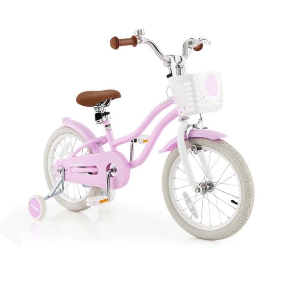 Redsmile 16 Inch Kids Bike for Boys Girls Ages 4-7, Youth Bicycle with Front Handbrake and 2 Removable Training Wheels, Adjustable Seat Carbon Steel Kids Bicycle, Purple