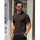 thumbnail image 3 of Camiseta COOFANDY de punto para hombre, cuello redondo, manga corta, color café, 3 of 8