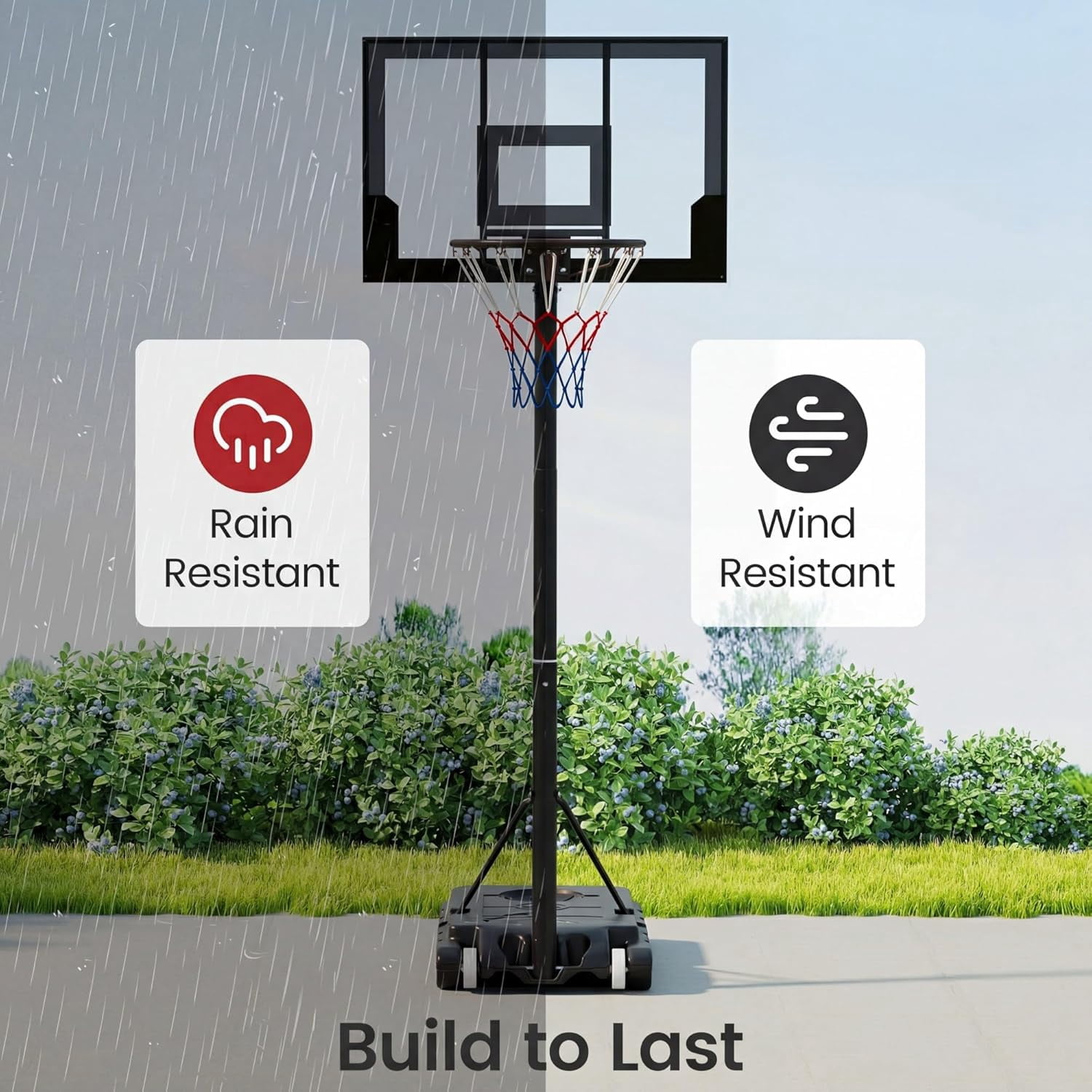 OLAKIDS Basketball Hoop Outdoor, Portable 3.3-7 FT Height Adjustable Goal System with Wheels Shatterproof Backboard, Fillable Base for Kids Youth Teens Adults Driveway Backyard Pool Indoor