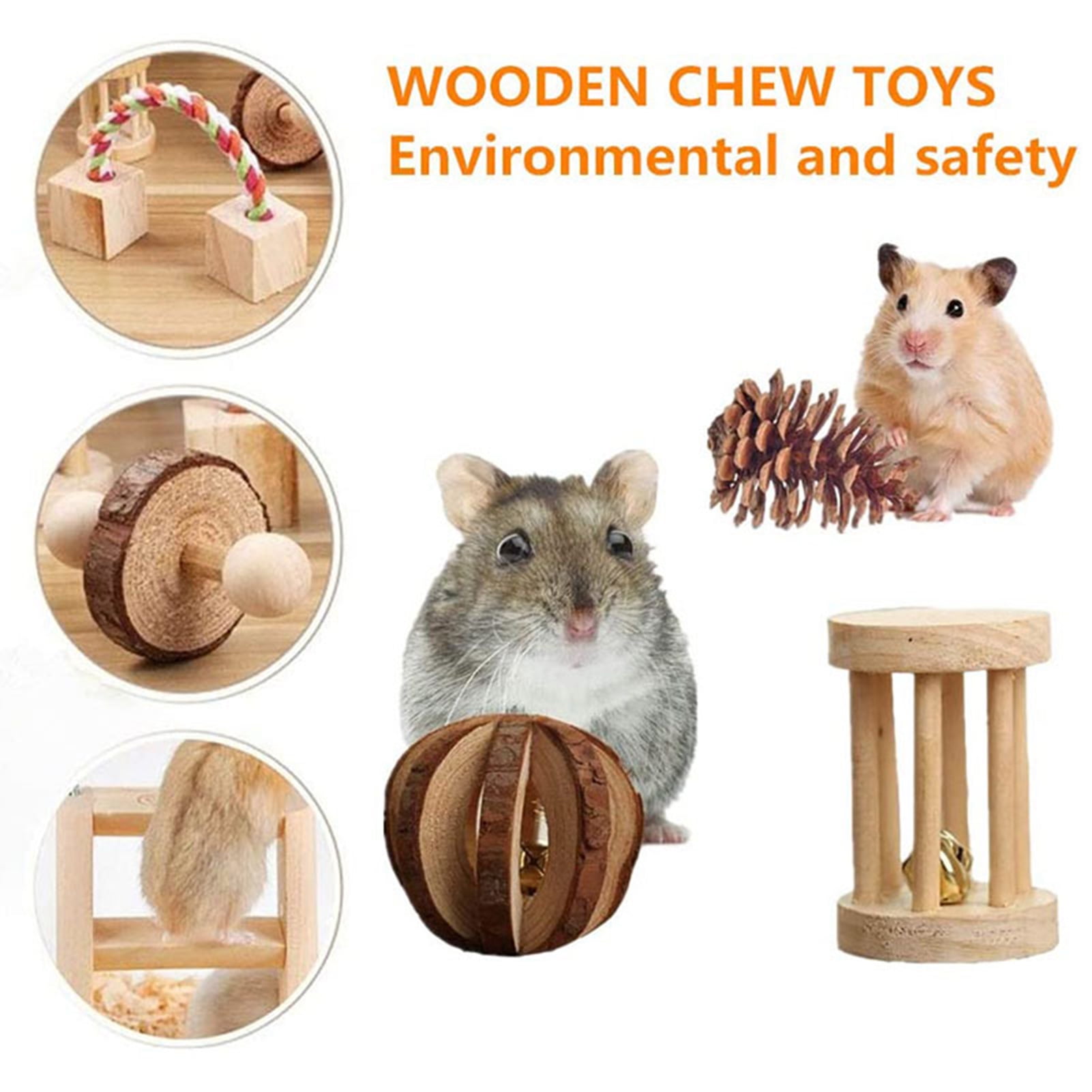 DOPI 10Pcs/Set Hamster Swing Toys Teeth Grinding Natural Wood Molar Toys Bunny Hamster Chewing Toy Pet Toys