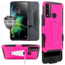 for TCL 20XE TCL 20 XE Case Heavy Duty Shock Absorption Kickstand Armor Case with Belt Swivel Clip Holster Cover with Tempered Glass