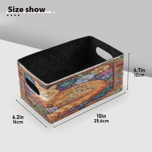 BZSMCE Shelf Baskets Orange Cat Pattern Storage Cube Bins 10.1*6.3*4.7in Set of 2