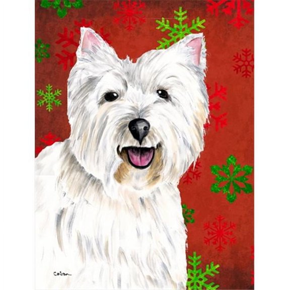 11 x 15 in. Westie Red and Green Snowflakes Holiday Christmas Garden Size Flag