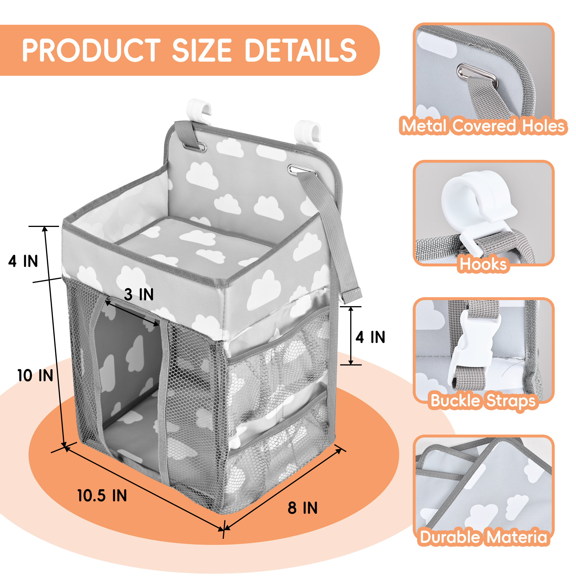 BUSATIA Hanging Diaper Caddy Organizer, Gray photo 4
