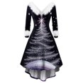 thumbnail image 5 of Women's Fashionable Casual Fitted Christmas Print Party Long-Sleeved V-Neck Hair Collar Dress for Holiday Parties and Events,Purple,S, 5 of 5