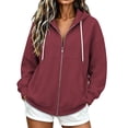 thumbnail image 2 of Drawstring Hoodies Women Zip Up Long Sleeves Hooded Oversized Sweatshirt Fleece Jackets Spring Fall Office Business Work Coats with Pockets, 2 of 9