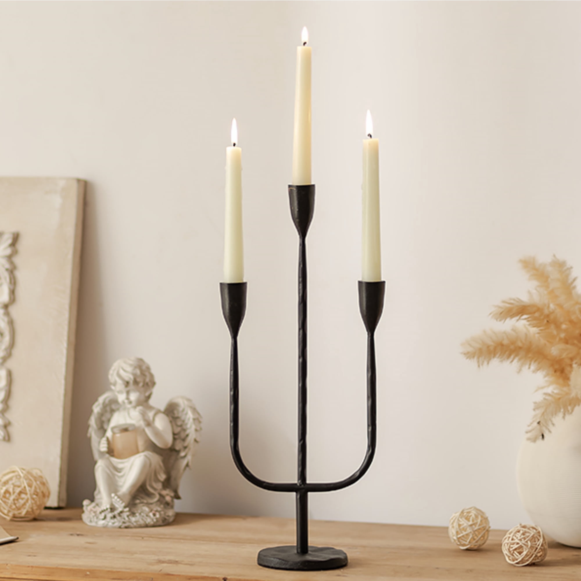 Sziqiqi Vintage Black Iron Candelabra: Heavy Duty Taper Candle Holders for Table Centerpiece Fireplace and Mantle Decor Antique Style Candle Stands Perfect for Home and Holiday Gifts