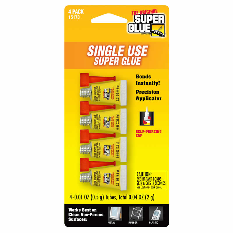 Super Glue Single Use 4 Pack .01oz (.5g) Tubes