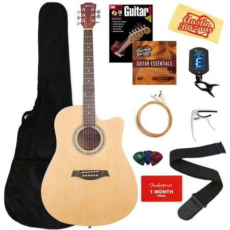 Vault 41-Inch Cutaway Acoustic Guitar - Natural Bundle with Gig Bag, Strap, Strings, Capo, Tuner, Picks, Fender Play Online Lessons, Instructional Book, and Austin Bazaar Instructional (The Best Tinder Pick Up Lines)