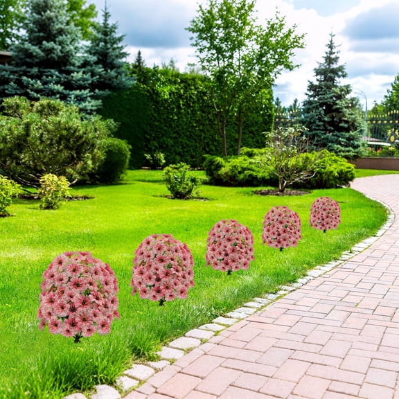 11.8 Inch Artificial Flower Ball with Ground Stake, Realistic Fake Floral Plant, Fade Resistant Outdoor Decor for Garden Yard Porch Patio(Pink)