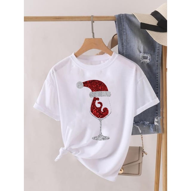 Camiseta de manga corta con estampado de árbol para mujer, blusa bonita de los años 90, ropa de Navidad, camiseta estampada