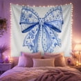 thumbnail image 2 of Blue Floral Ribbon Bow Tapestry, 2 of 7