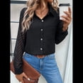 thumbnail image 4 of Camisas de Mujer con Botones, Larga, Cuello en V, Estilo Informal de Negocios, Blusas Lisas. Negro XL, 4 of 10
