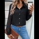thumbnail image 4 of Camisas de Mujer con Botones, Larga, Cuello en V, Estilo Informal de Negocios, Blusas Lisas. Negro L, 4 of 10