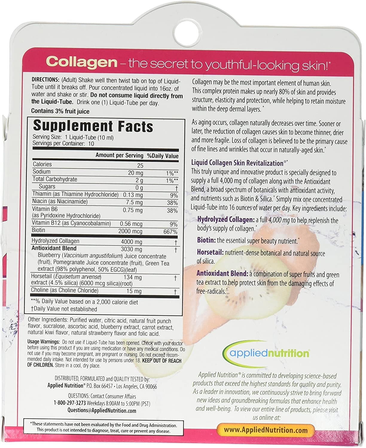 Applied Nutrition Liquid Collagen Skin Revitalization, 10 Count 3.35 Fl Oz 2 Pack