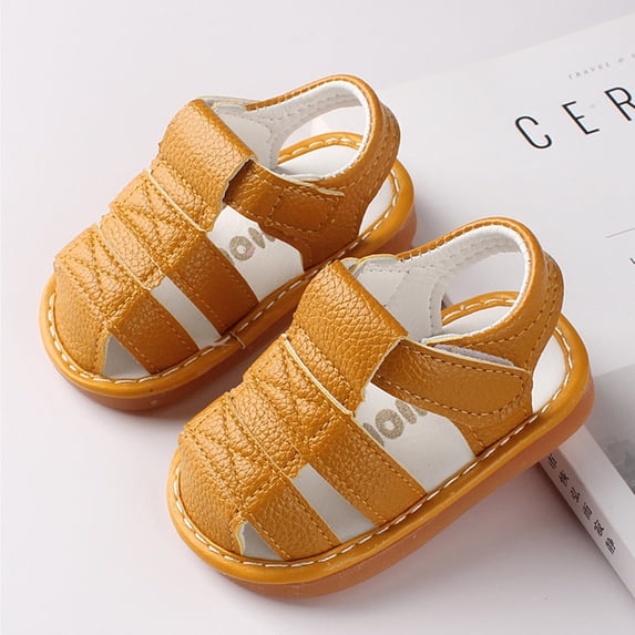 Ticikt Baby Boys Girls Squeaky Sandals, Summer Closed-Toe Anti-Slip Rubber Sole Toddler First Walk Shoes,Yellow