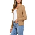 thumbnail image 4 of INSPIRE CHIC Cardigan Sweater for Women's Crew Neck Button Down Long Sleeve Casual Knit Tops L Light Brown, 4 of 6
