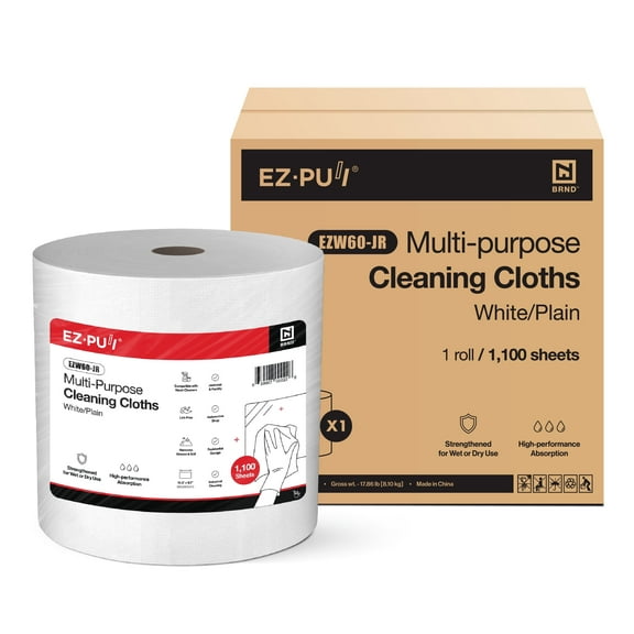 EZbrnd Multi-Purpose Cleaning Cloths Towels, Jumbo Roll, White Shop Towels, 1100sheets/roll [X60]