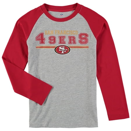 - San Francisco 49ers Youth Fan Gear Field Line Long Sleeve Raglan T-Shirt - Heathered Gray/Scarlet