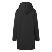 SNKSDGM Women Winter Solid Oversized Longline Hoodie Tunic Long Sleeve Drawstring Sweatshirt Dress With Side Pockets & Side Slits Black L