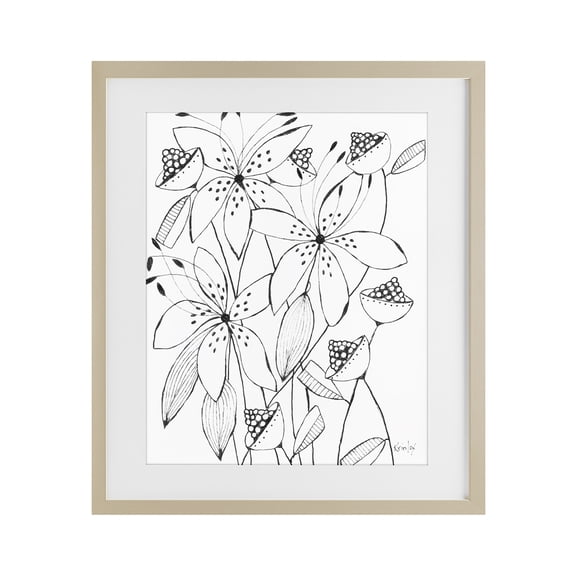 Stupell Industries Eclectic Open Blooms Outline Birch Framed Print Under Glass, 13 x 16, by Krinlox