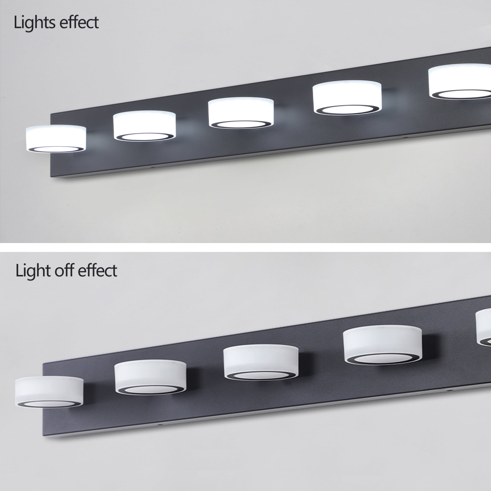 Leumius Modern 5-Light LED Vanity Light Fixture, Black Finish with Acrylic Light Shades, Energy-Efficient Bathroom Wall Sconce, Dimmable for Mirror, Shower and Bathroom Decor