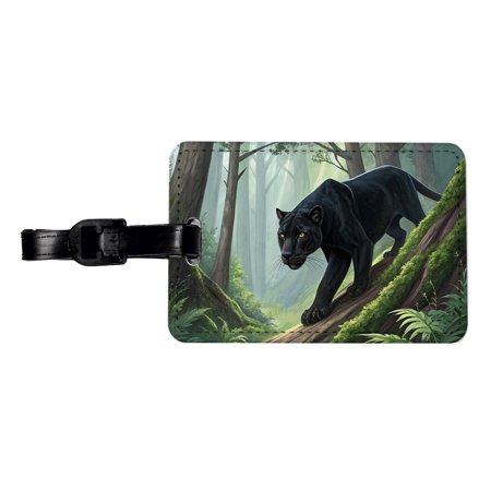 Black Panther Stalking Prey Faux Leather Travel Luggage Tag