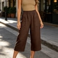 thumbnail image 2 of Capris for Women with Pockets New Women’s Wide Leg Capri Elastic Waist Cropped Pants with Button Pockets Summer Loose Versatile Casual Capris Pants Brown XXL, 2 of 6