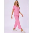 thumbnail image 2 of DARING DIVA Women's Pajama Set Button Down Soft Short Sleeve Long Pants XS Light Pink, 2 of 7