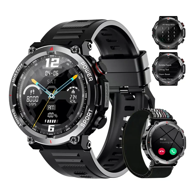 Blackview W50B Smartwatch Táctico - Correa Negra Deportiva, Resistente al Agua IP68, Pantalla LED Táctil 1.96", 256MB RAM, 257GB, 330mAh