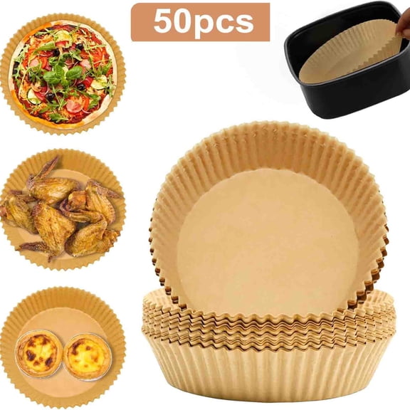 Air Fryer Disposable Paper Liner,50PCS Non-Stick Air Fryer Parchment Paper Liner,Waterproof Oilproof Air Fryer Baking Paper Round,Food Grade Disposable Liners for Steamers,Microwave Ovens