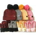 thumbnail image 3 of Enfants Hiver Rayures Bonnet Pompon Chapeau Pleine Mitaines Doigts Gants Chaud Ensemble, 3 of 10
