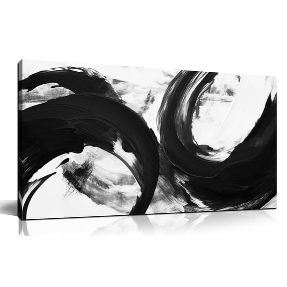 Black White Thick Brushstroke Abstract Canvas Wall Art, Modern Ink Swirl Texture Print Wall Decor, 40x20 Inch Minimalist Picture for Living Room Bedroom Office Home Decoration