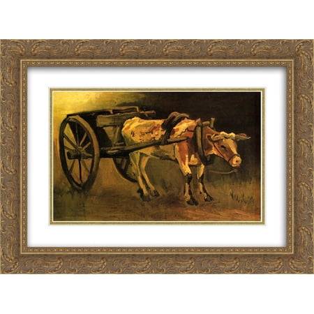 Vincent van Gogh 2x Matted 24x20 Gold Ornate Framed Art Print 'Cart with Red and White Ox'