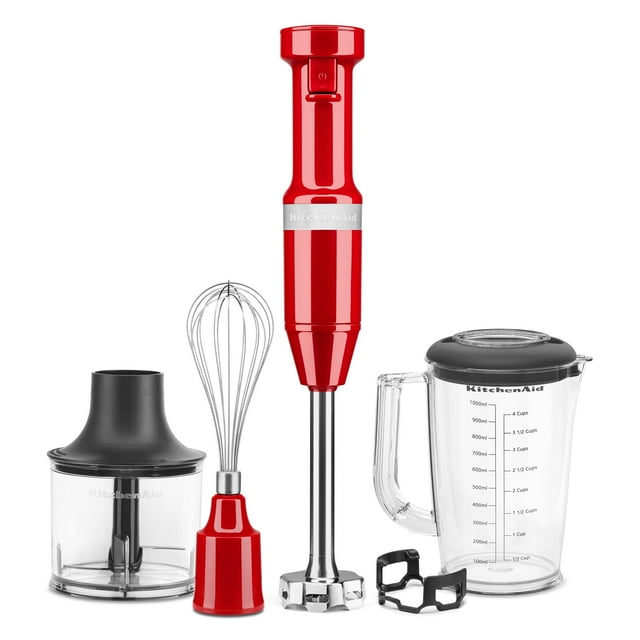 Batidora de mano con cable de velocidad variable KitchenAid con accesorios, Empire Red, KHBV83ER