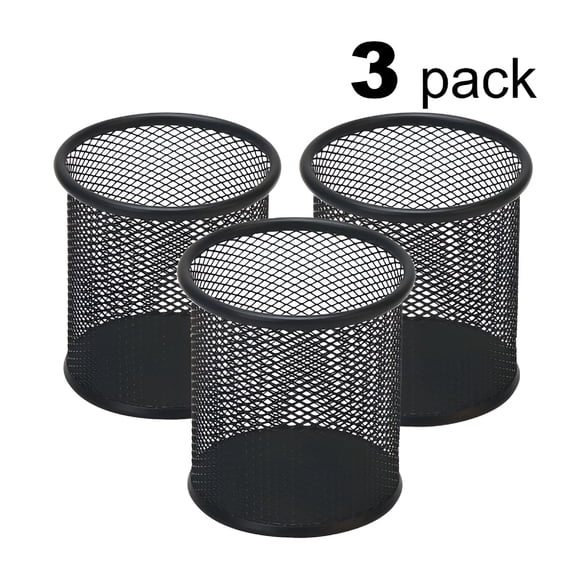 ACDANC Pen Holder Metal Mesh Pencil Holders Round Shaped Pen Holders Eraser Stationery Holders for Desk Office Wire Mesh Container Pen Organizer,Black