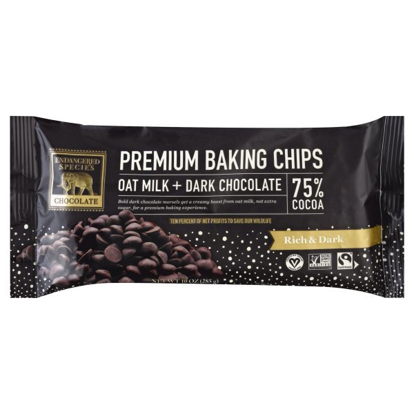 Endangered Species Premium Baking Chips Oat Milk + Dark Chocolate 75 Cocoa Rich & Dark 10