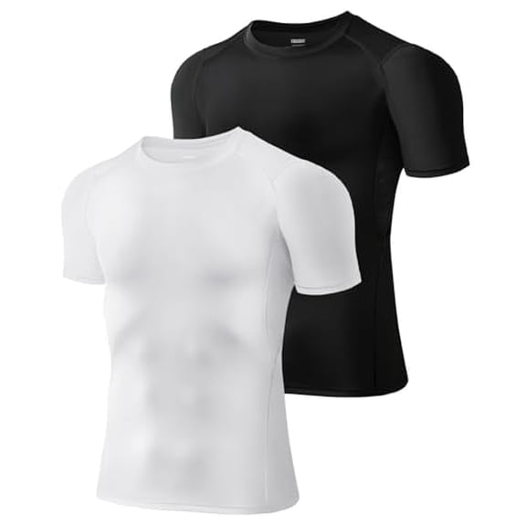Men's Compression Shirts, Short Sleeve T-Shirt Athletic Compression Tops Workout Sports Base Layer Undershirt, Black, White, Small