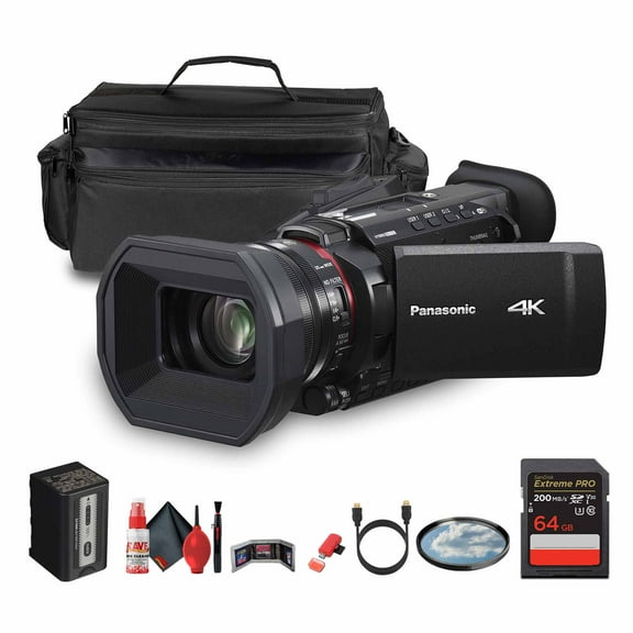 Panasonic HC-X1600 UHD 4K HDMI Lightweight Compact Camcorder with 24x Zoom (HC-X1600)   Case   64GB Memory Card   Cleaning Kit   HDMI Cable   62mm UV Filter   Card Wallet   Card Reader