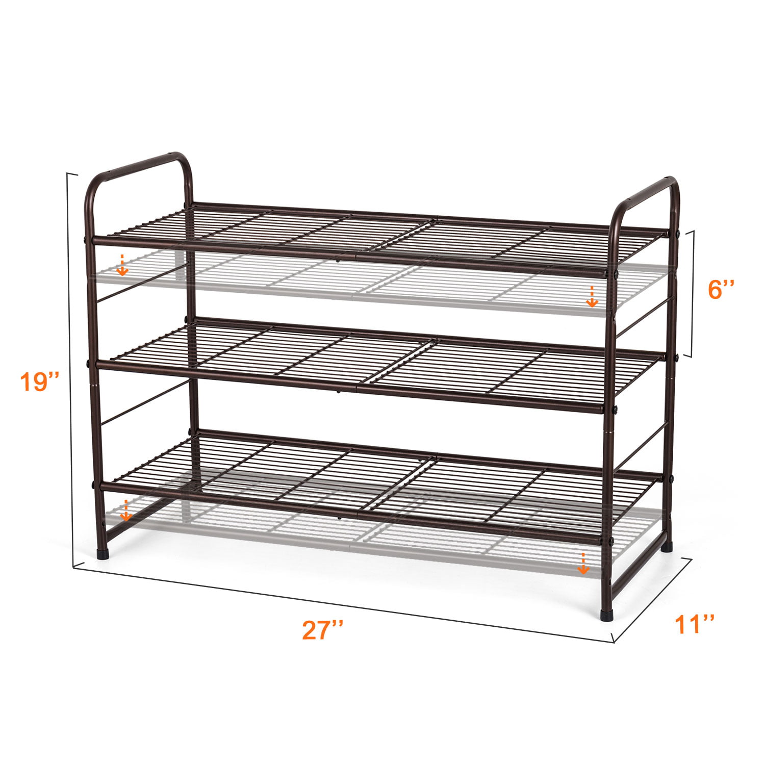 KEETDY Long 3-Tier Shoe Rack for Closet Floor Entryway, Wide Shoe Storage  Organizer Stackable Metal Shoe Shelf for 24 Pairs Men Sneakers with Wire  Grid for Bedroom