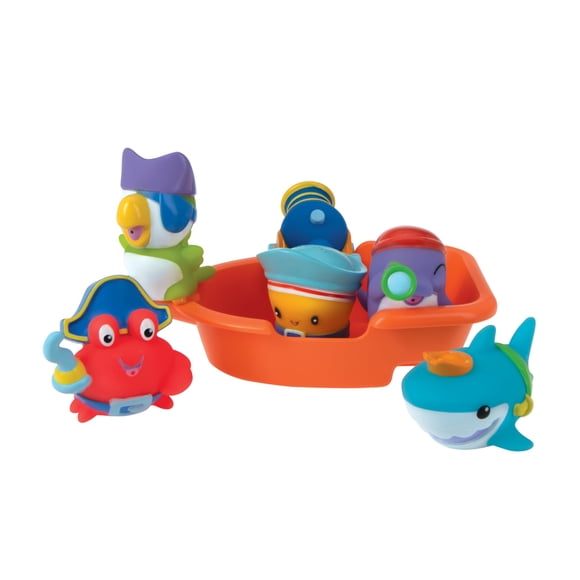 Juego de juguetes de baño Nuby Pirate Pals para mayores de 18 meses con juguetes para barcos y chorros